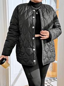 SHEIN Essnce 大碼按扣洋蔥型絎縫外套 - 黑色 - 查看 3