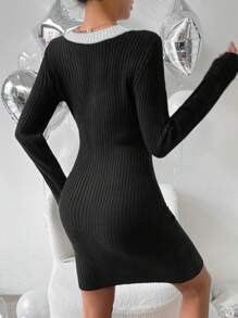 Chiquease Contrast Trim Button Front Bodycon Sweater Dress - Multicolor - View 2