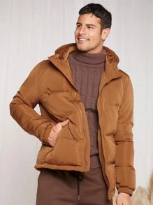 Manfinity VCAY Loose Men's Woven Leisure Hooded Padded Jacket - Khaki - View 8