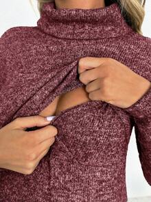 SHEIN Maternity Draped Collar Drawstring Detail Nursing Top - Burgundy - View 6