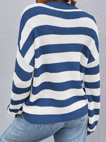 Calvaya Striped Pattern Drop Shoulder Sweater,Long Sleeve TopsKnit PulloverFall Winter Outfit
