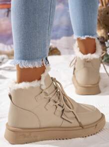 Women's Simple Style Outdoor Sports Snow Boots With Laces, Warm And Fashionable For Autumn/winter Casual Wear