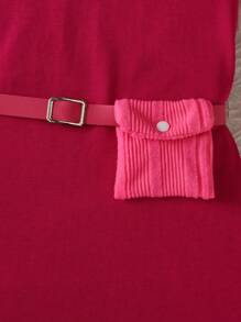 SHEIN 3pcs/Set Tween Girls' Ribbed Stand Collar Top, Solid Color Cami Dress And Matching Bag - Hot Pink - View 5