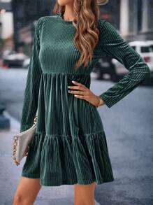 SHEIN Clasi Chất rắn Xù Hoa Sen Váy Smock - Màu xanh lá cây đậm - Xem 6