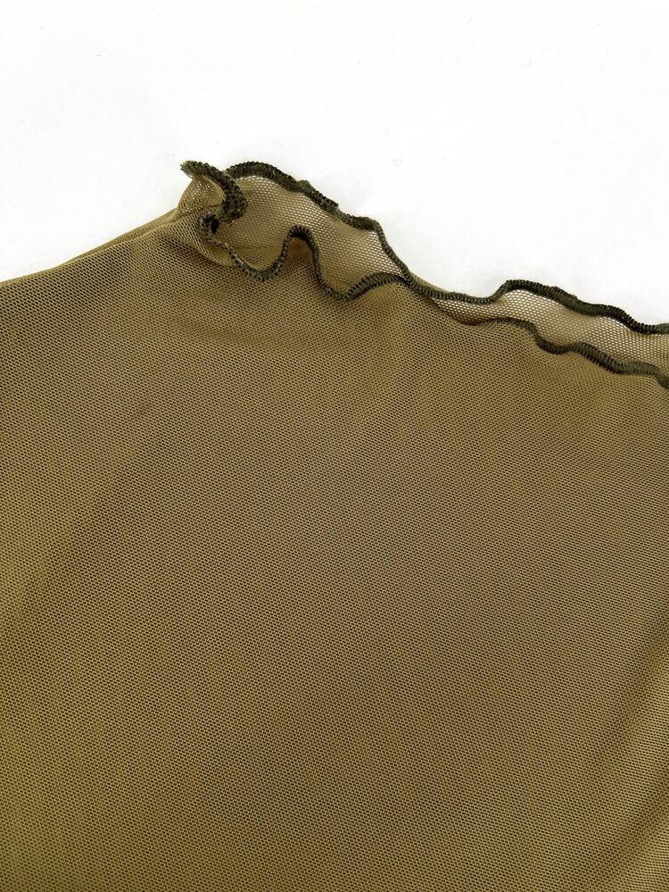 Letter Graphic Mesh Yoke Lettuce Trim Tee