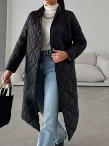 RueChic Black Long Puffer Jacket - Black - View 5