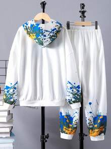 SHEIN Cậu bé Tween In Khủng long Áo Hoodie & Quần thể thao - Nhiều màu - Xem 2