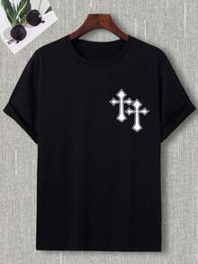 Manfinity LEGND Hombres Camiseta cruzado con estampado - Negro - Ver 4