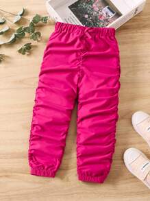 SHEIN 小女孩彈性腰帶蝴蝶結前褶裙褲 - 玫紅色 - 查看 1