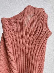 SHEIN Essnce High Neck Woolen Dress With Dropped Shoulder Sleeves - Dusty Pink - View 7