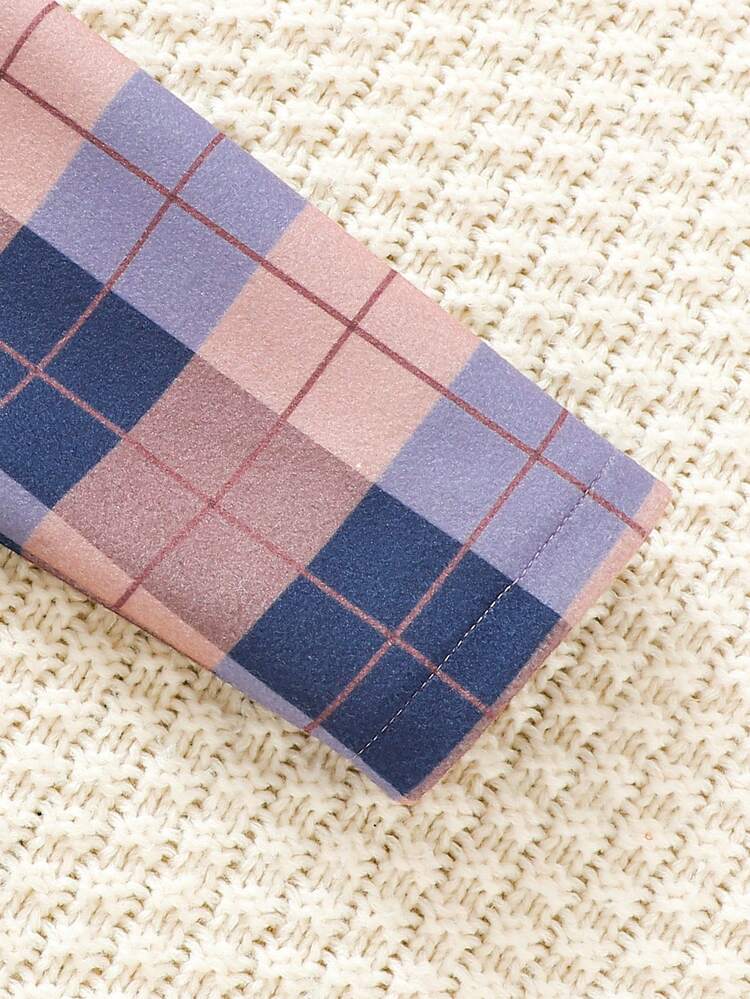 Baby Girl Plaid Print Double Breasted Contrast Binding Peter Pan Collar Double Breasted Overcoat