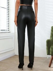 Aveloria High Waist PU Leather Pants - Black - View 2