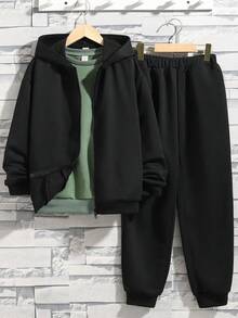 SHEIN 3 件組寬鬆男孩休閒衛衣套裝 - 圓領套頭衫、連帽衫、慢跑褲 - 彩色 - 查看 5