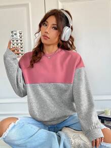 SHEIN EZwear 拼色針織女士運動衫 - 彩色 - 查看 1