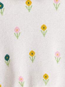 女嬰花卉圖案荷葉邊荷葉袖套頭毛衣 - 杏色 - 查看 4