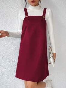 SHEIN Essnce 素色背帶洋裝無毛衣 - 酒紅色 - 查看 4