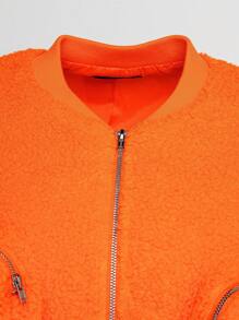 Hauture Cazadora Bomber Acortada De Felpa Con Bolsillo Con Cremallera - Naranja - Ver 7
