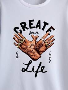 Nam Lá thư & In tay Lót nhiệt Áo nỉ - trắng - Xem 4