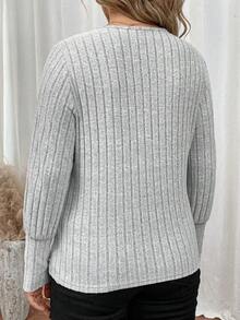 SHEIN LUNE Hơn Ren tương phản Áo thun - Xám - Xem 2