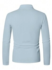 Manfinity Homme Nam Màu thuần Áo polo - Xám - Xem 2