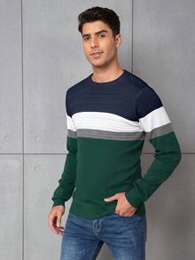 Nam Tương phản Cổ thuyền viên Áo len - màu xanh lá - Xem 5