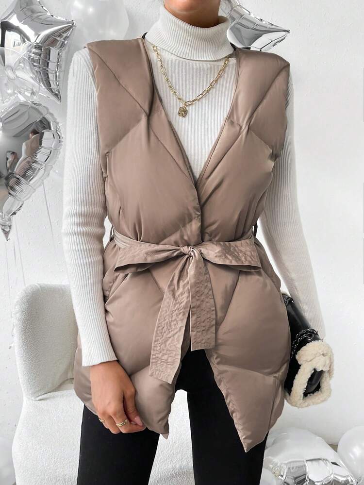 Solid Belted Vest Padded Padded Coat Clothes Winter