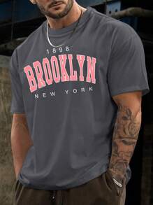 Manfinity Homme 男士大码字母圖案T恤 - 灰色 - 查看 1