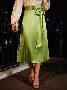 Aveloria High Waist Knot Side Satin Skirt