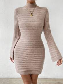 SHEIN Clasi High Neck Flounce Sleeve Bodycon Sweater Dress