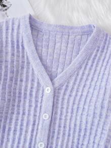SHEIN 女大童條紋針織前紐扣開襟衫 - 彩色 - 查看 8