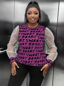 Maweii Camiseta De Manga De Malla Con Monograma En Talla Grande - Morado - Ver 4