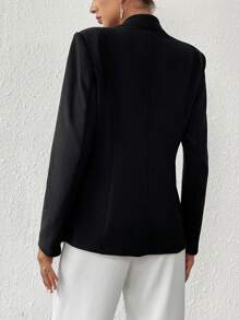SHEIN Privé Chaqueta Blazer Para Mujer Con Cuello De Solapa Y Bloque De Color En El Dobladillo - Blanco y Negro - Ver 2