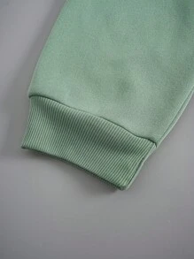 SHEIN EZwear Hơn In Hoạt hình Lót nhiệt Áo nỉ - Màu xanh Bạc hà - Xem 6