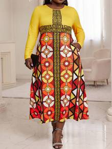 SHEIN Lady Talla grande Vestido con estampado geométrico - Multicolor - Ver 3