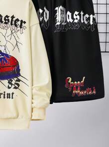 Boys' Casual Printed Round Neck Pullover Sweatshirt And Shorts Two-Piece Set For Tween - Apricot - View 5