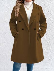 Calvaya Talla grande Abrigo de cuello con solapa de doble botonadura - Marrón - Ver 3