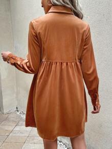 Chiquease 女用天鵝絨娃娃裝連身裙 - 鏽棕色 - 查看 2