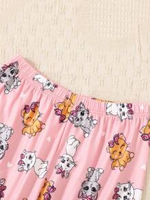 SHEIN Tween Girl Heart & Cat Pattern Printed Pajama Set