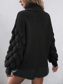 EMERY ROSE Turtleneck Drop Shoulder Knit Pullover Fall Winter Sweater - Black - View 2