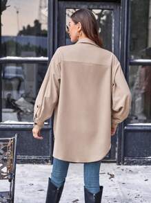 SHEIN LUNE Túi có nắp Thả vai Áo khoác - Màu Khaki - Xem 2