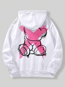 Manfinity Dauomo Men's Hooded Sweatshirt With Letter & Bear Print - White - View 1
