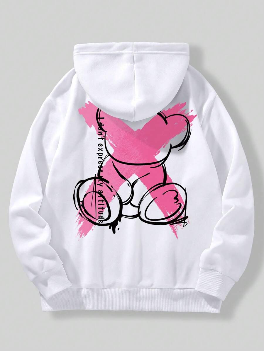 Manfinity Dauomo Men's Hooded Sweatshirt With Letter & Bear Print - White - View 1