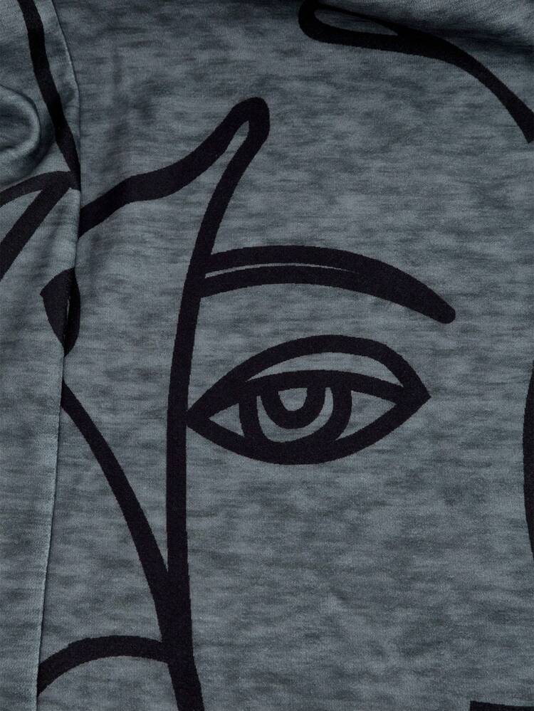 Figure Graphic Lapel Neck Open Front Overcoat