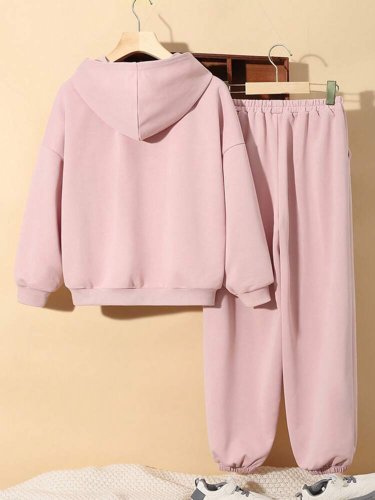 Tween Boy Letter Graphic Drop Shoulder Hoodie & Sweatpants