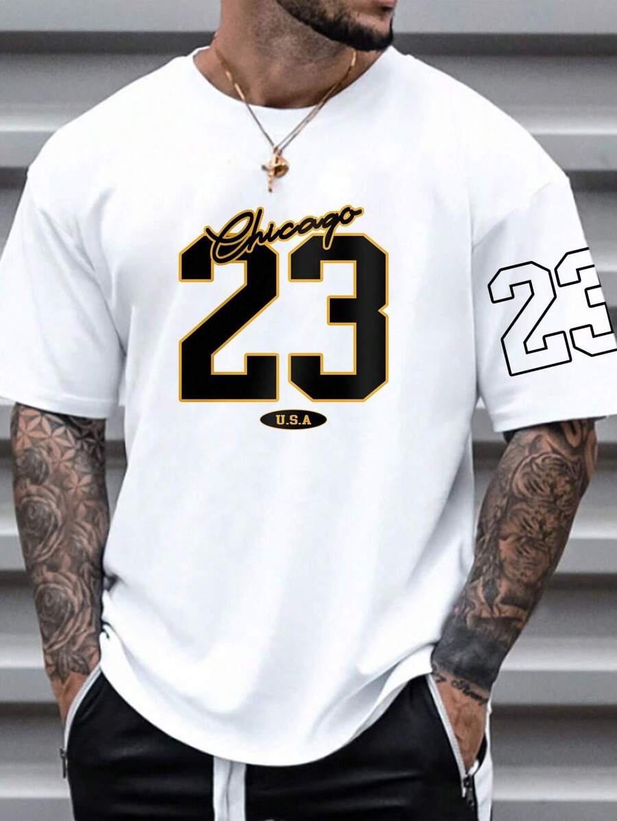 Manfinity Homme Men Letter Graphic Casual Short Sleeve Tee, Boyfriend Gift, For Going Out