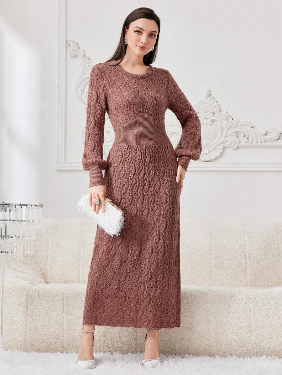 Modelyn 素色燈籠袖毛衣洋裝