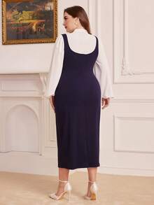 Modelyn 大尺碼女士領帶領襯衫和連衣裙組合套裝