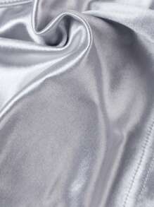 SHEIN ICON Metallic One Shoulder Cut Out Hanky Hem Pu Leather Top - Silver - View 5