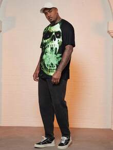 Manfinity LEGND Men's Plus Size Skull Printed T-shirt - Green - View 3