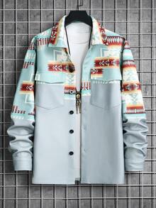 Manfinity Homme Men Geo Print Flap Pocket Overcoat - Multicolor - View 5